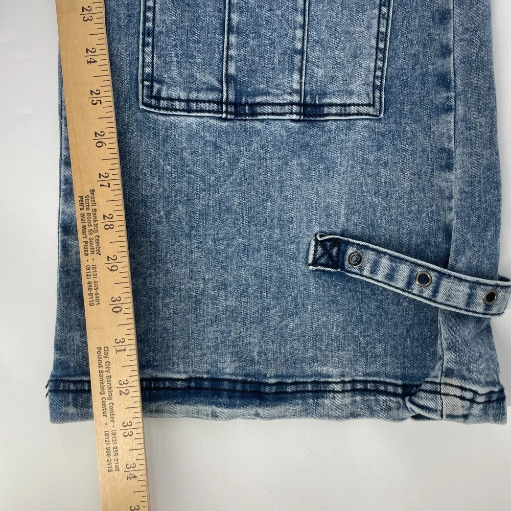 Social Collision Jeans Women Sz 20 Acid Wash Moto Suspender Flare Low‎ Rise 38
